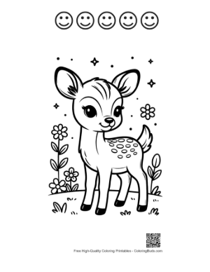 Thumbnail: Sweet Baby Fawn Looking Curious in a Flower Garden Printable and 5 Happy Face Outline