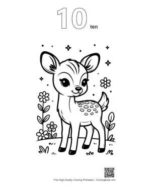 Thumbnail: Sweet Baby Fawn Looking Curious in a Flower Garden Printable Outline Number 10