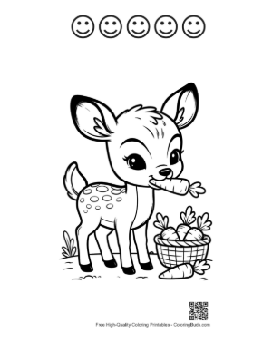 Thumbnail: Sweet Fawn Carrying a Basket of Fruit and Flowers Printable and 5 Happy Face Outline