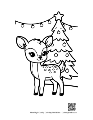 Thumbnail: Sweet Fawn Standing Next to a Winter Holiday Tree Printable