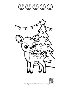 Thumbnail: Sweet Fawn Standing Next to a Winter Holiday Tree Printable and 5 Happy Face Outline