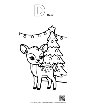 Thumbnail: Sweet Fawn Standing Next to a Winter Holiday Tree Printable Outline Alphabet D Deer