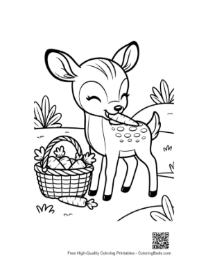 Thumbnail: Winking Fawn Holding a Basket of Flowers Printable