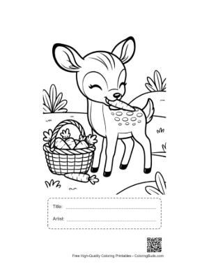 Thumbnail: Winking Fawn Holding a Basket of Flowers Printable with Title and Artist Box