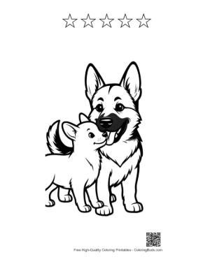 Thumbnail: Adorable German Shepherd Mom and Puppy Cuddling Printable and 5 Star Outline