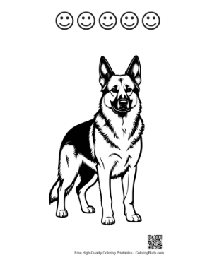 Thumbnail: Alert German Shepherd Standing Proudly Printable and 5 Happy Face Outline