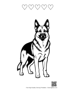 Thumbnail: Alert German Shepherd Standing Proudly Printable and 5 Heart Outline
