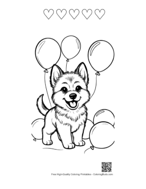 Thumbnail: Becgie Puppy Catching a Ball in the Backyard Puppy Exercise Line Drawing Printable and 5 Heart Outline