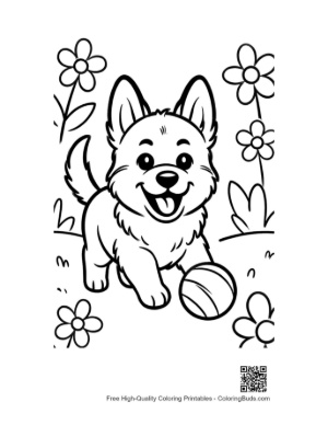 Thumbnail: Becgie Puppy Guarding a Parked School Bus Educational Puppy Coloring Page Printable