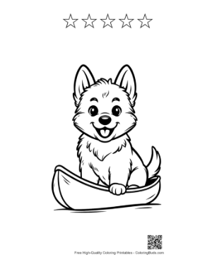 Thumbnail: Becgie Puppy Playing with a Ball Near Garden Plants and Flowers Nature Line Art Printable and 5 Star Outline