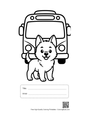 Thumbnail: Brave Becgie Puppy Rowing a Wooden Boat on a Lake: Adventurous Pet Line Art Printable with Title and Artist Box