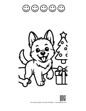 Thumbnail: Cheerful Becgie Puppy Under a Bright Rainbow in a Meadow Whimsical Animal Art Printable and 5 Happy Face Outline