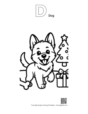 Thumbnail: Cheerful Becgie Puppy Under a Bright Rainbow in a Meadow Whimsical Animal Art Printable Outline Alphabet D Dog