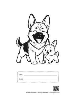 Thumbnail: Cheerful German Shepherd Puppy with Bunny Printable with Title and Artist Box