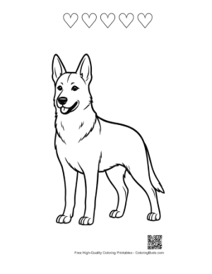 Thumbnail: Cheerful German Shepherd Standing Proudly Printable and 5 Heart Outline