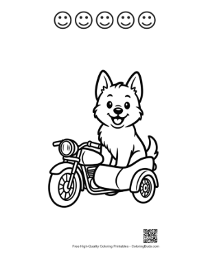 Thumbnail: Smiling Becgie Puppy Standing by a Police Cruiser Heroic Puppy Line Drawing Printable and 5 Happy Face Outline