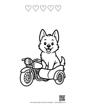 Thumbnail: Smiling Becgie Puppy Standing by a Police Cruiser Heroic Puppy Line Drawing Printable and 5 Heart Outline