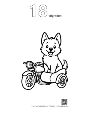 Thumbnail: Smiling Becgie Puppy Standing by a Police Cruiser Heroic Puppy Line Drawing Printable Outline Number 18