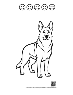 Thumbnail: Standing German Shepherd Line Art Printable and 5 Happy Face Outline