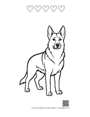 Thumbnail: Standing German Shepherd Line Art Printable and 5 Heart Outline