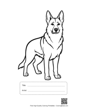 Thumbnail: Standing German Shepherd Line Art Printable with Title and Artist Box