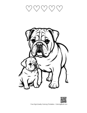 Thumbnail: Adorable Bulldog Mom and Puppy Printable and 5 Heart Outline