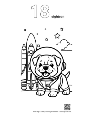 Thumbnail: Adorable Bulldog Space Explorer with Rocket Background Printable Outline Number 18