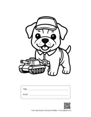 Thumbnail: Brave Bulldog Puppy Soldier with a Miniature Tank Printable with Title and Artist Box