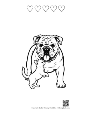 Thumbnail: Bulldog and Kitten Friendship Printable and 5 Heart Outline