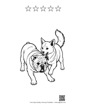Thumbnail: Bulldog Playfully Wrestling Husky Puppy Printable and 5 Star Outline