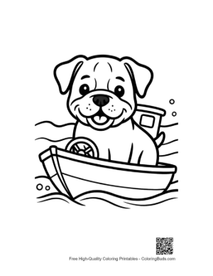 Thumbnail: Bulldog Puppy Rowing a Boat in the Ocean Printable