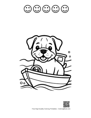 Thumbnail: Bulldog Puppy Rowing a Boat in the Ocean Printable and 5 Happy Face Outline
