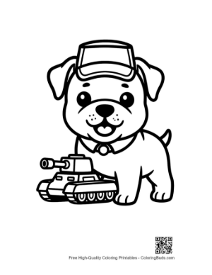 Thumbnail: Bulldog Puppy Wearing a Military Cap with a Tank Printable