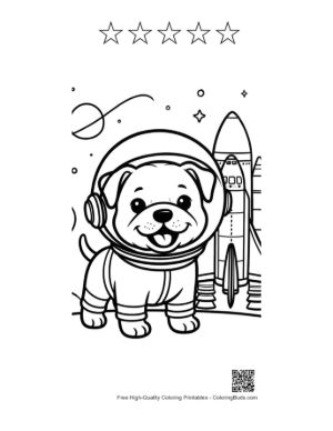 Thumbnail: Cute Baby Bulldog Astronaut in a Spacesuit Printable and 5 Star Outline
