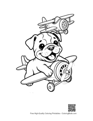 Thumbnail: Funny Bulldog Puppy Flying a Propeller Plane Printable