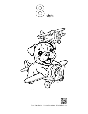 Thumbnail: Funny Bulldog Puppy Flying a Propeller Plane Printable Outline Number 8