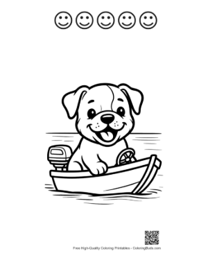 Thumbnail: Happy Bulldog Puppy Enjoying a Boat Trip Printable and 5 Happy Face Outline