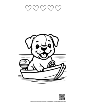 Thumbnail: Happy Bulldog Puppy Enjoying a Boat Trip Printable and 5 Heart Outline