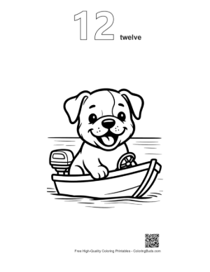 Thumbnail: Happy Bulldog Puppy Enjoying a Boat Trip Printable Outline Number 12