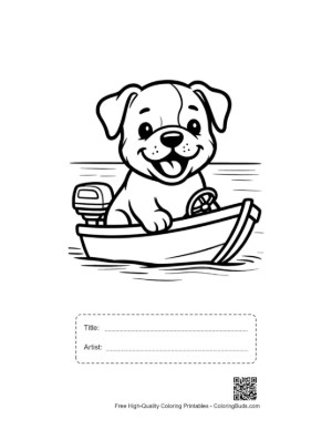 Thumbnail: Happy Bulldog Puppy Enjoying a Boat Trip Printable with Title and Artist Box