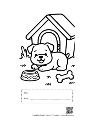 Thumbnail: Happy Bulldog Puppy Playing in Front of Its Home Printable with Title and Artist Box
