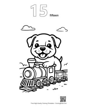 Thumbnail: Happy Bulldog Puppy Riding a Classic Train Printable Outline Number 15