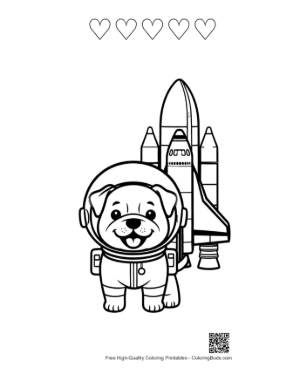 Thumbnail: Little Bulldog Astronaut Ready for Space Mission Printable and 5 Heart Outline