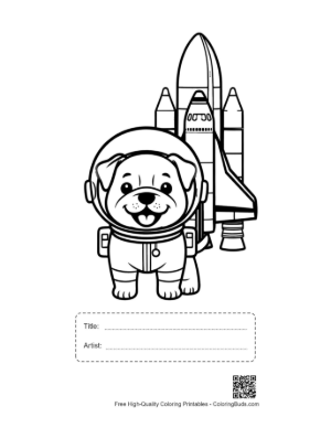Thumbnail: Little Bulldog Astronaut Ready for Space Mission Printable with Title and Artist Box