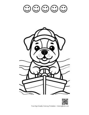 Thumbnail: Little Bulldog Captain Steering a Boat on Water Printable and 5 Happy Face Outline