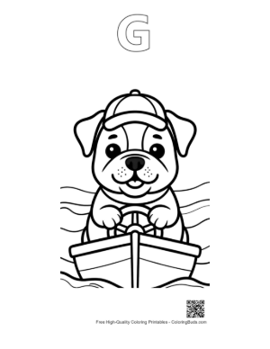 Thumbnail: Little Bulldog Captain Steering a Boat on Water Printable Outline Alphabet G