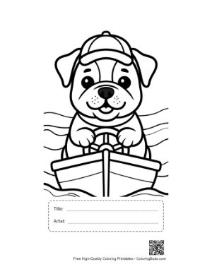 Thumbnail: Little Bulldog Captain Steering a Boat on Water Printable with Title and Artist Box