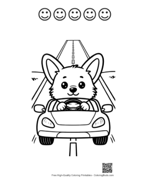 Thumbnail: Corgi Dog Acting as a Driver in a Toy Car Printable and 5 Happy Face Outline