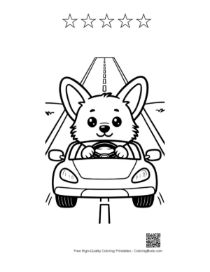 Thumbnail: Corgi Dog Acting as a Driver in a Toy Car Printable and 5 Star Outline