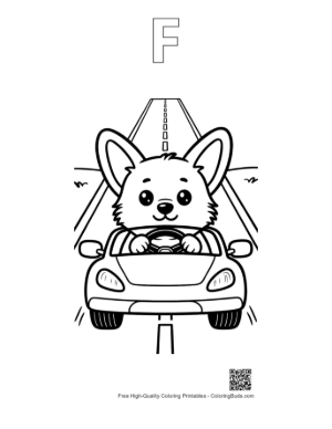 Thumbnail: Corgi Dog Acting as a Driver in a Toy Car Printable Outline Alphabet F